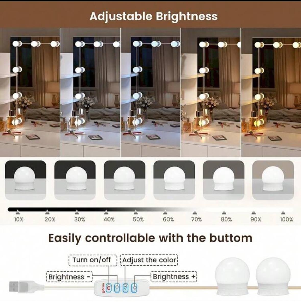 Large Vanity Desk Dressing Table Stool Set With LED Dimmable Mirror