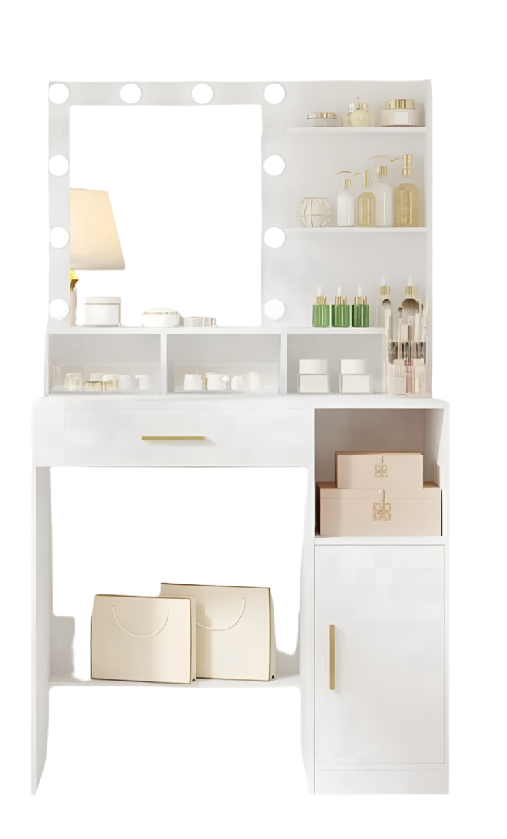 Dressing Table for Women with LED Lighted Mirror & Drawers – Makeup Vanity Table for Bedroom, Beauty Desk, Modern Girls’ Glam Station