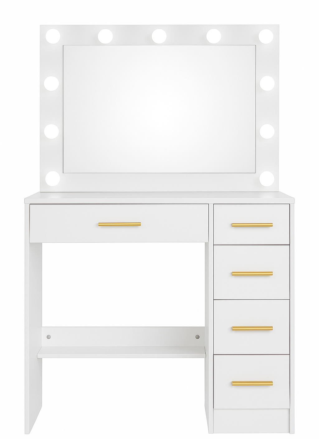 5-Drawers Vanity Table Set W/ Charging Station LED Mirror Makeup Desk Modern