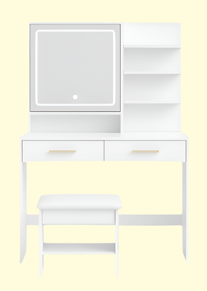 Dressing Table With Adjustable LED Lights, Rechargeable AC Socket And USB Port, Vanity Makeup With Dressing Stool