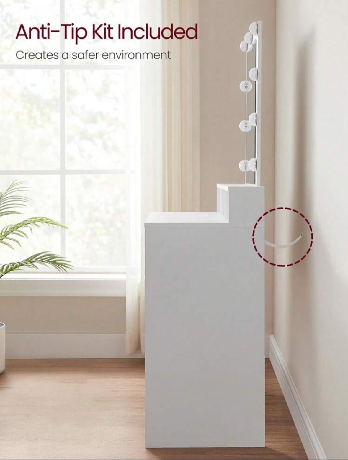 Dressing Table, LED Lights With Adjustable Brightness, Vanity Table With Mirror, 2 Drawers And 3 Compartments, Makeup Table, Modern, White