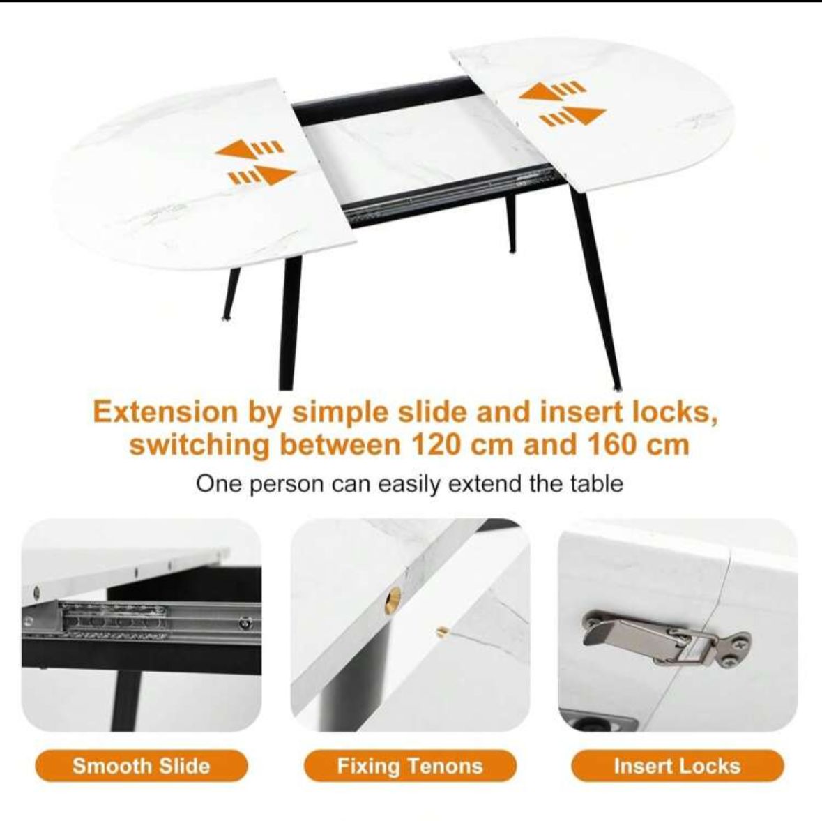 Dining Table And Chairs Set 4, Extendable Dining Table And 4 Upholstered Chairs, Marble Effect Table And Chairs For Living Room, Dining Room Set