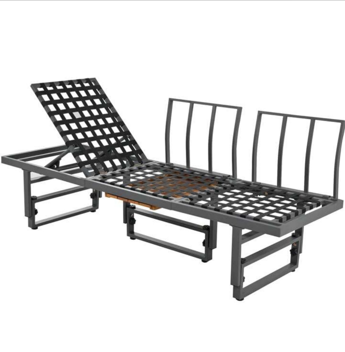 Outdoor Garden Furniture Set With 2 Sofas And Table With Galvanised Iron Frame, Adjustable Backrests, Adjustable Table, Acacia Wood, Including All Seat Cushions And Pillows, Grey