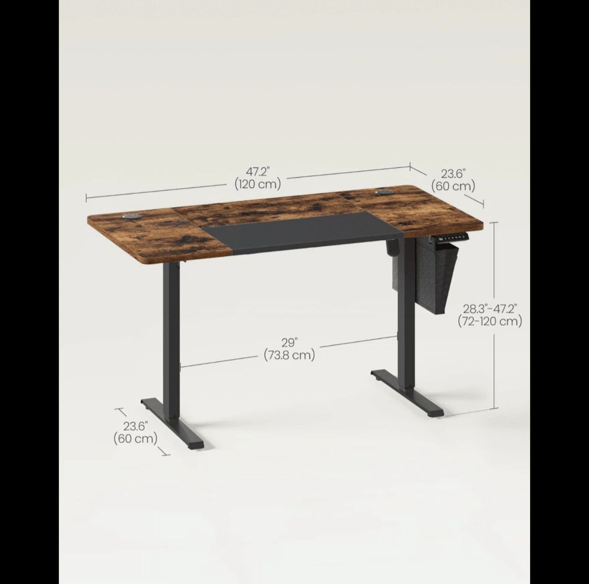Standing Desk, Height Adjustable Desk, 70 X 160 X (72-120) Cm, 4 Memory Heights, Storage Pocket, For Home Office, Study, Rustic Brown And Ink Black LSD136K02