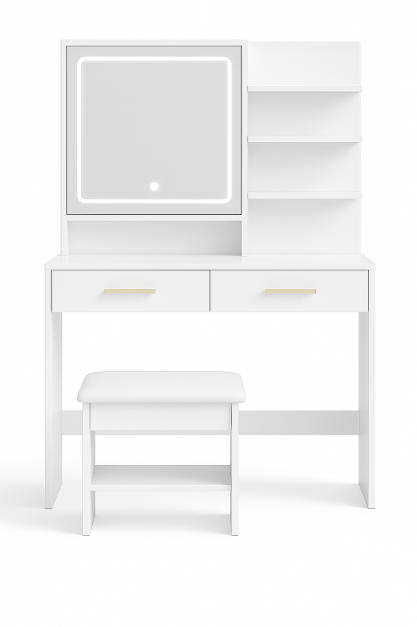 Dressing Table With Adjustable LED Lights, Rechargeable AC Socket And USB Port, Vanity Makeup With Dressing Stool