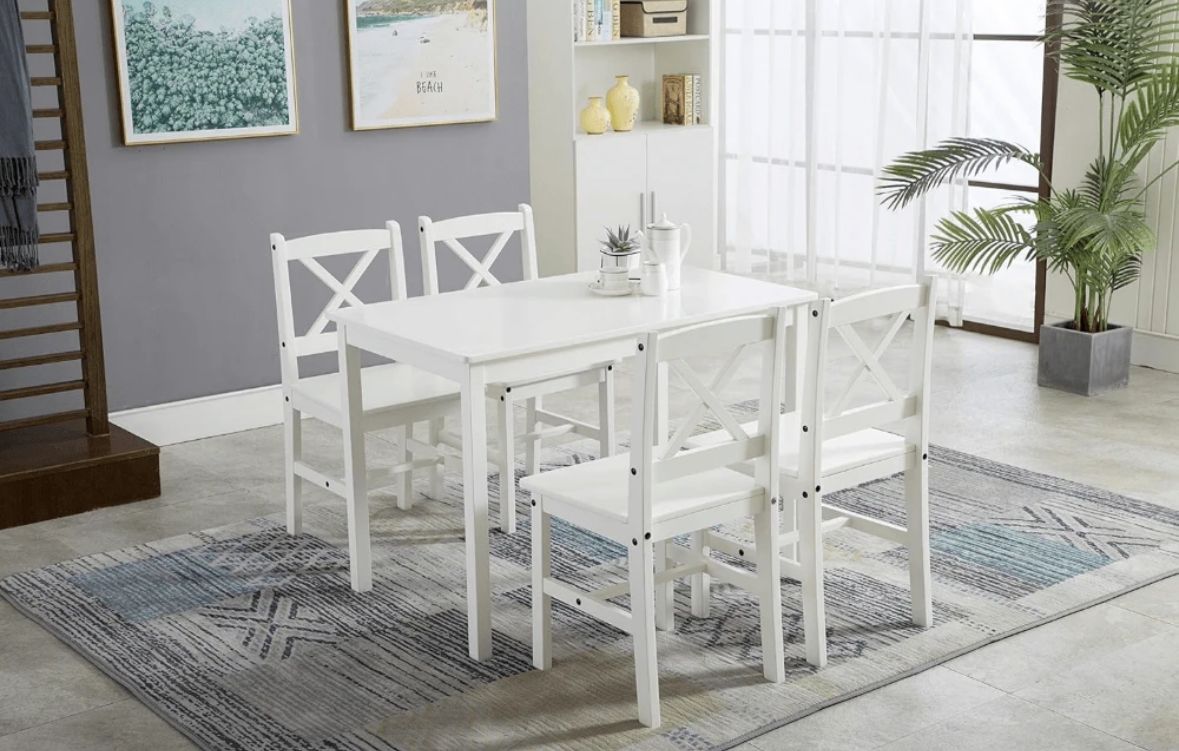 2025-NEW Direct Classic Solid Wooden Dining Table And 4 Chairs Set Kitchen Home white