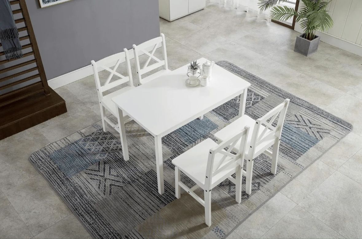 2025-NEW Direct Classic Solid Wooden Dining Table And 4 Chairs Set Kitchen Home white