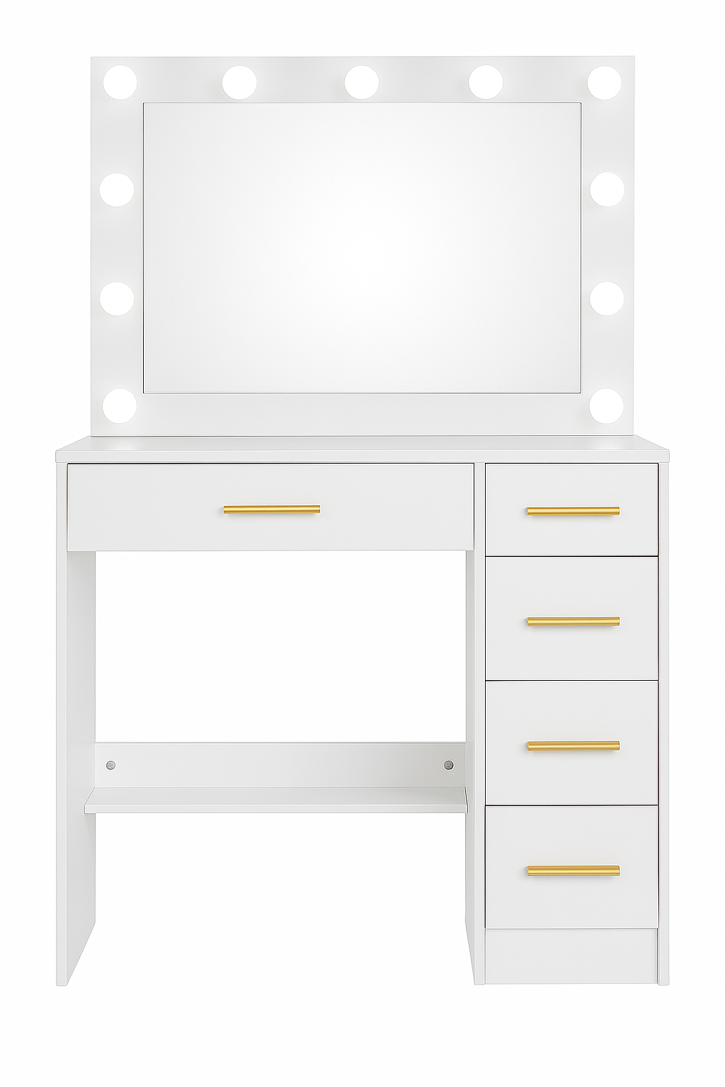 5-Drawers Vanity Table Set W/ Charging Station LED Mirror Makeup Desk Modern