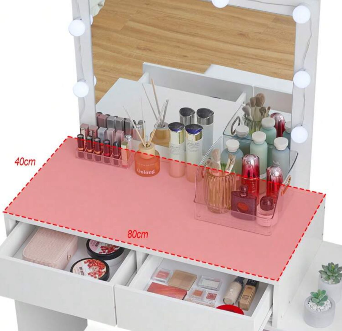 Dressing Table And Stool, 5 Drawers Vanity Table Adjustable Brightness Mirror
