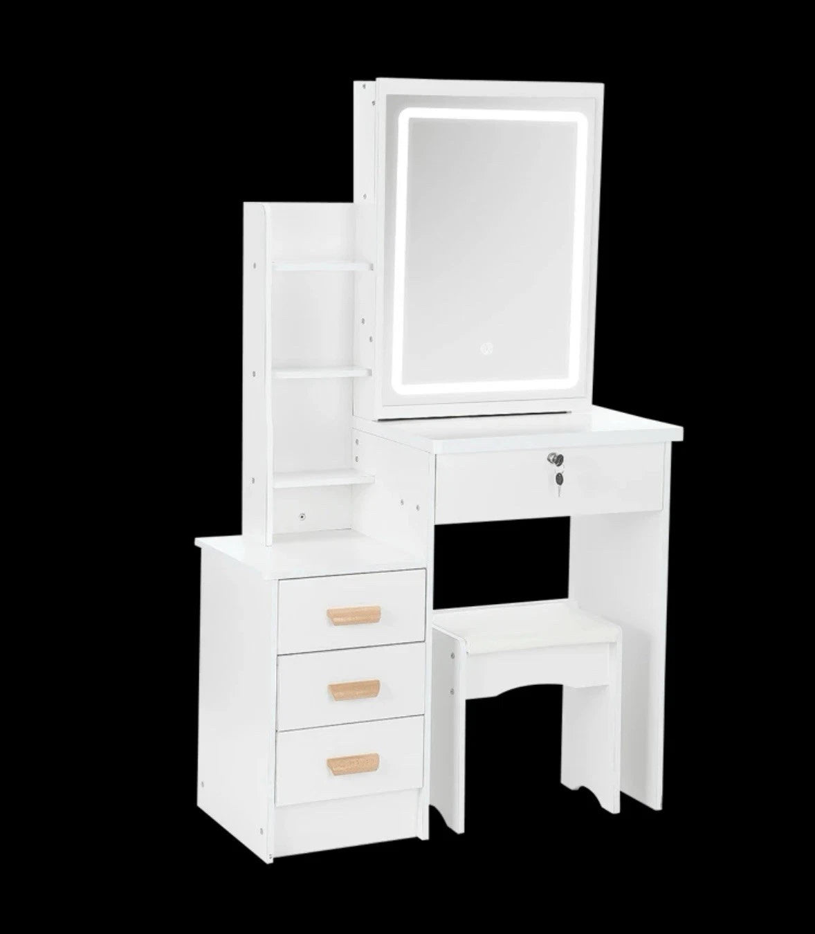 Dressing Table With LED Lighted Mirror And Stool, Vanity Makeup Table, 4 Drawer