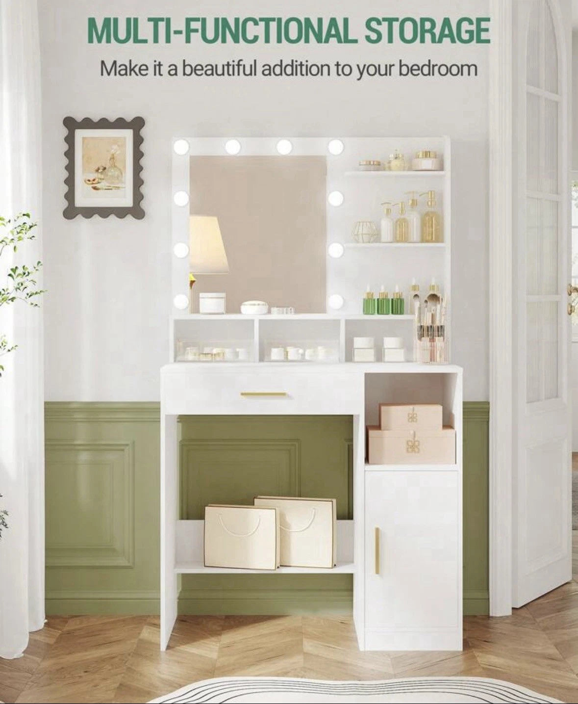 Dressing Table for Women with LED Lighted Mirror & Drawers – Makeup Vanity Table for Bedroom, Beauty Desk, Modern Girls’ Glam Station