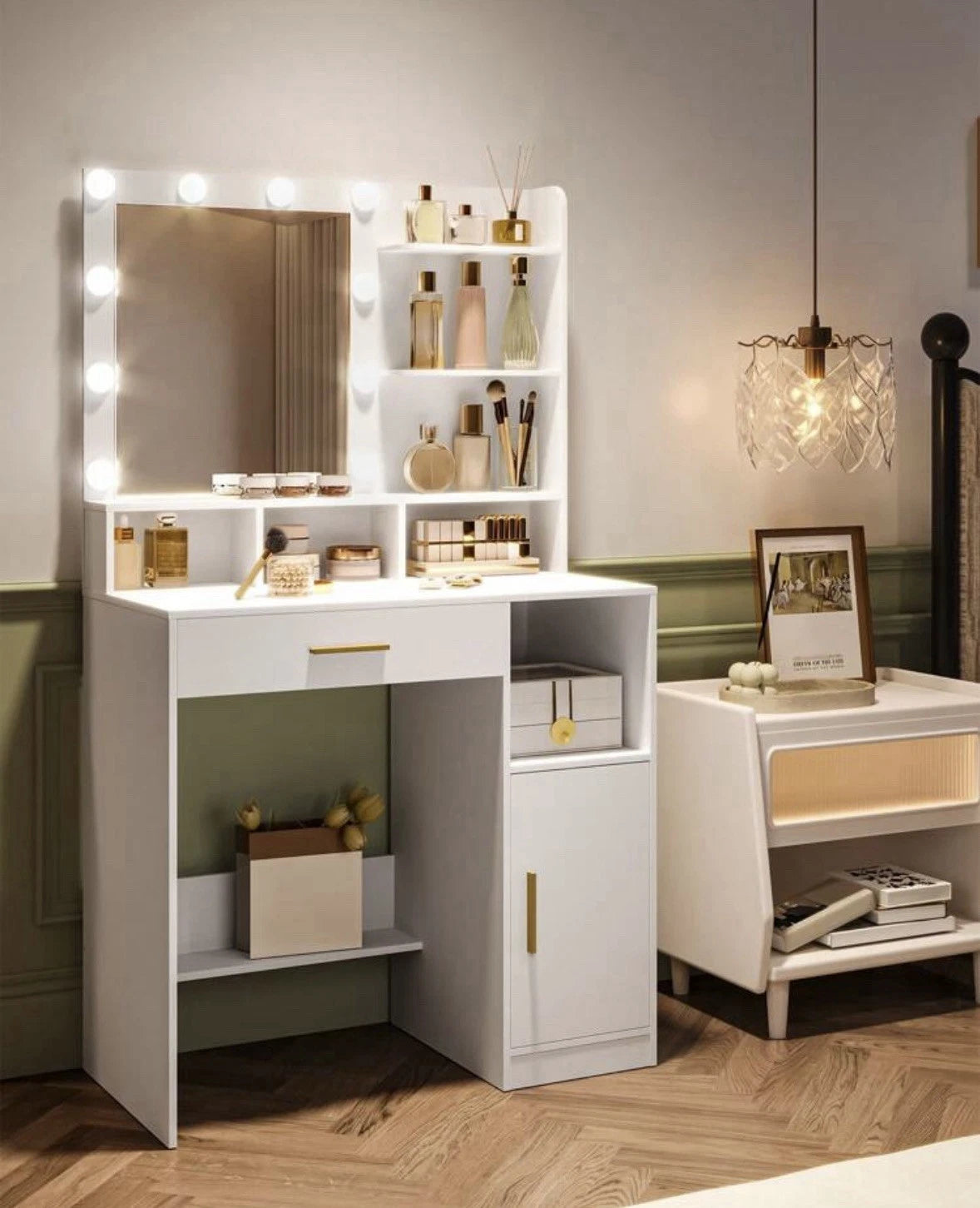 Dressing Table for Women with LED Lighted Mirror & Drawers – Makeup Vanity Table for Bedroom, Beauty Desk, Modern Girls’ Glam Station
