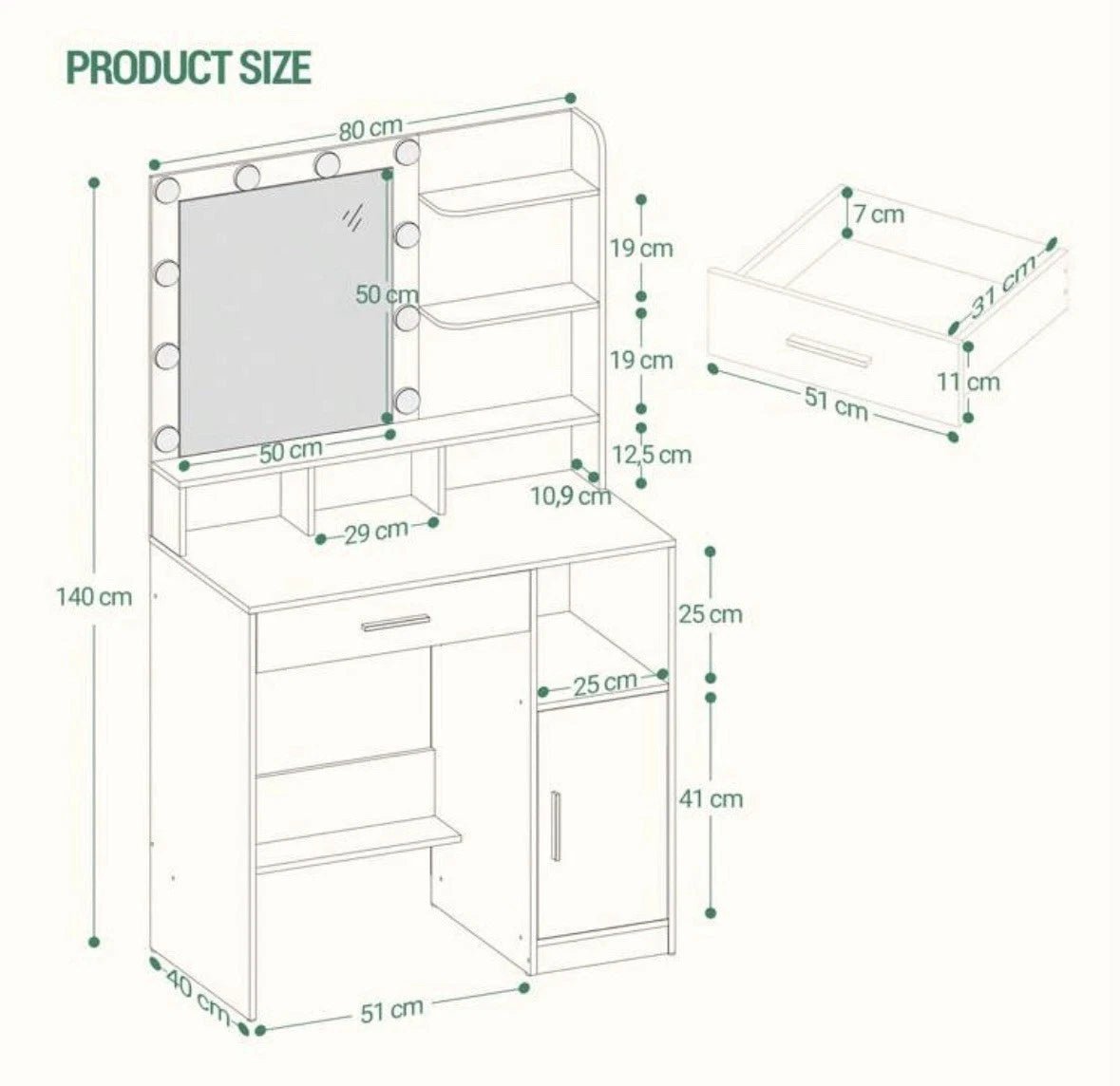 Dressing Table for Women with LED Lighted Mirror & Drawers – Makeup Vanity Table for Bedroom, Beauty Desk, Modern Girls’ Glam Station
