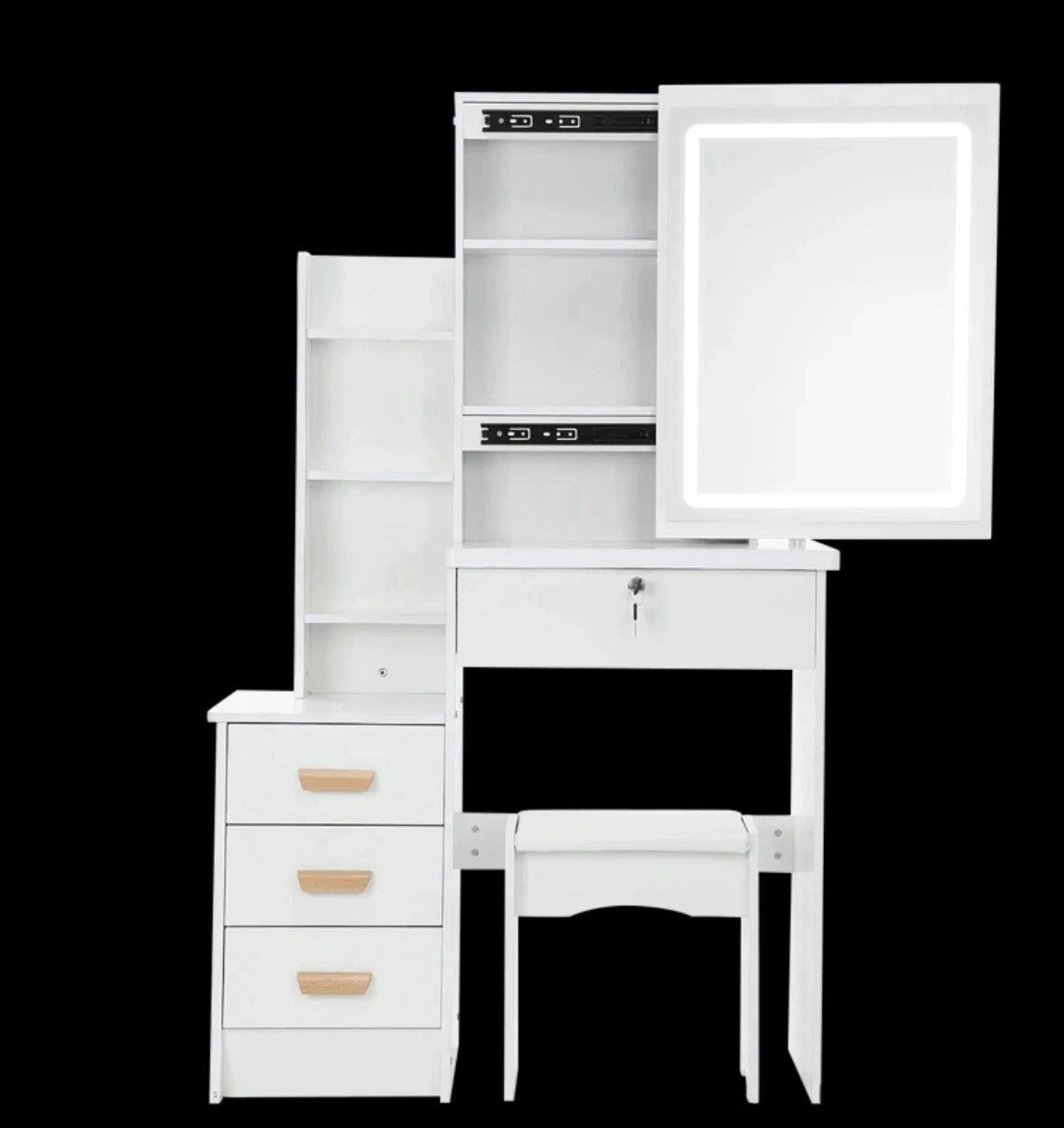 Dressing Table With LED Lighted Mirror And Stool, Vanity Makeup Table, 4 Drawer