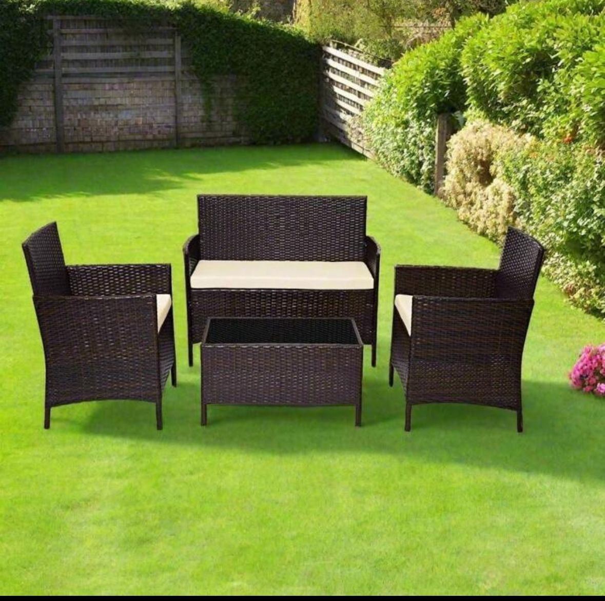 Rattan Garden Furniture Set Patio Conservatory Balcony Indoor Outdoor 4 Seater Piece Glass Top