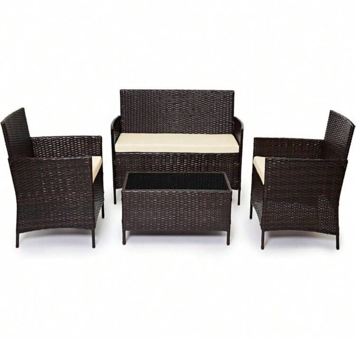 Rattan Garden Furniture Set Patio Conservatory Balcony Indoor Outdoor 4 Seater Piece Glass Top