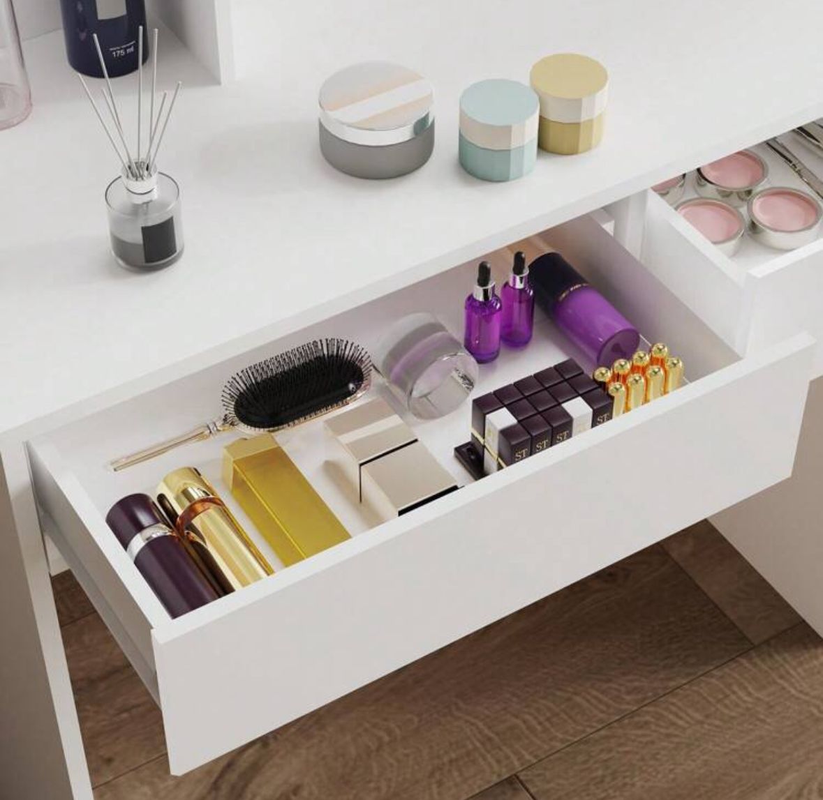 Large Vanity Desk Dressing Table With LED Lights, 3 Light Colours, Adjustable Brightness, Vanity Desk With Mirror
