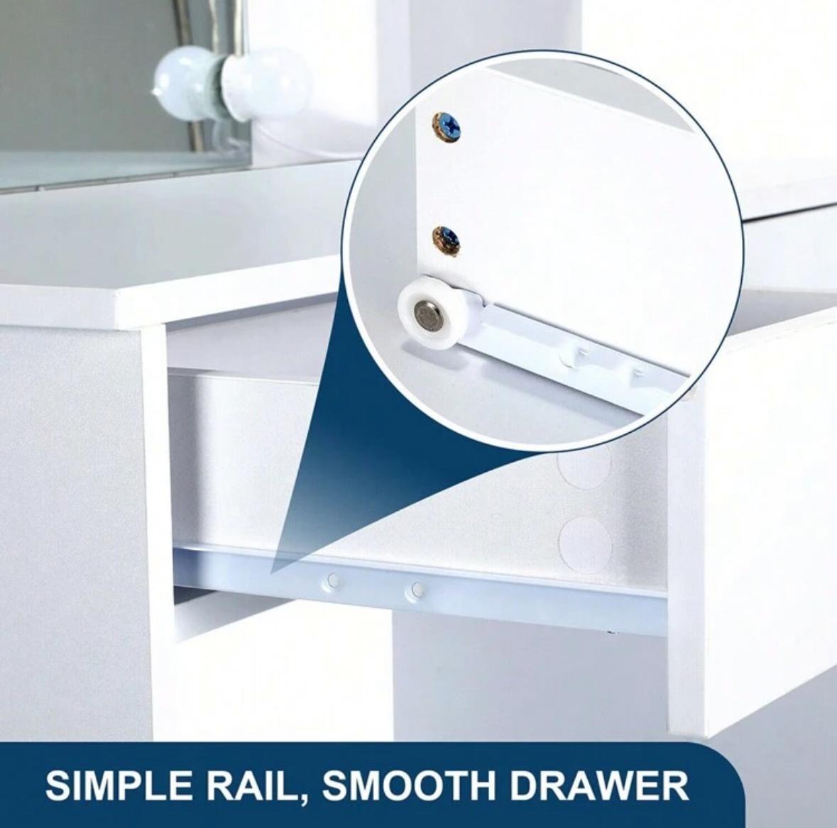 Large Vanity Desk Dressing Table Stool Set With LED Dimmable Mirror