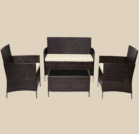 Rattan Garden Furniture Set Patio Conservatory Balcony Indoor Outdoor 4 Seater Piece Glass Top