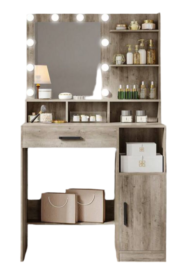 Dressing Table With Mirror And 10 LED Lights, Makeup Vanity With 3 Shelves