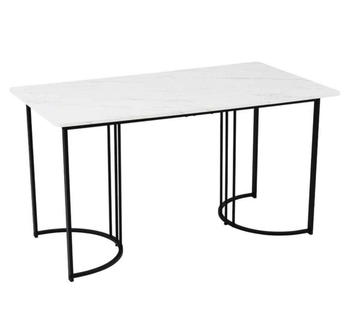 (White And Black )140 X 80cm Dining Table,(1-Pcs), Modern Kitchen Table, Metal Frame Rectangular Dining Table In Modern Marble Pattern Kitchen Table With Adjustable Feet For Dining Room Living Room( Excluding Chairs)