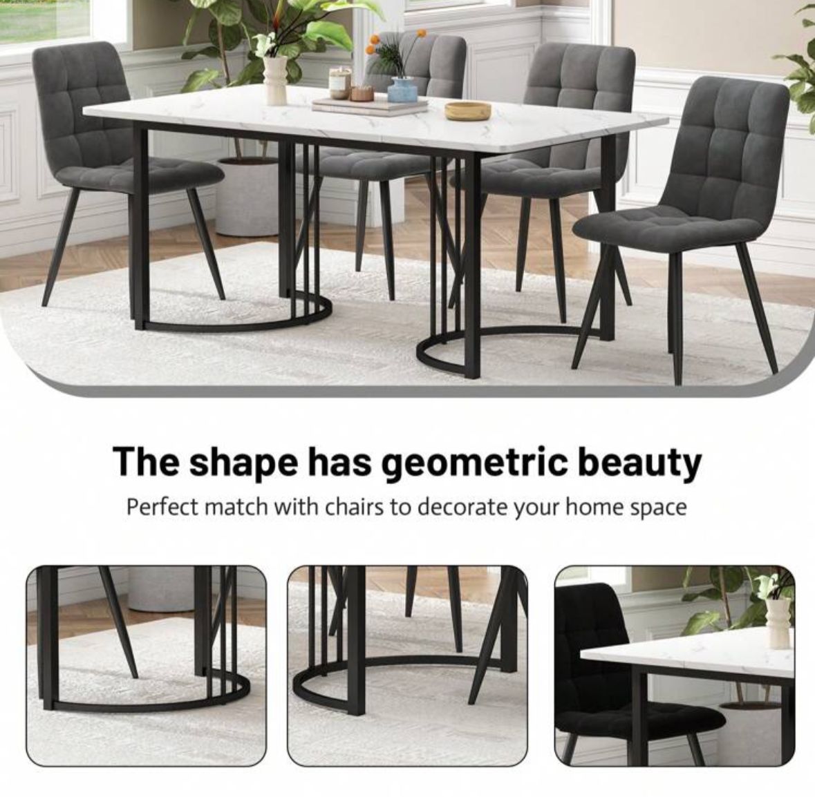 (White And Black )140 X 80cm Dining Table,(1-Pcs), Modern Kitchen Table, Metal Frame Rectangular Dining Table In Modern Marble Pattern Kitchen Table With Adjustable Feet For Dining Room Living Room( Excluding Chairs)