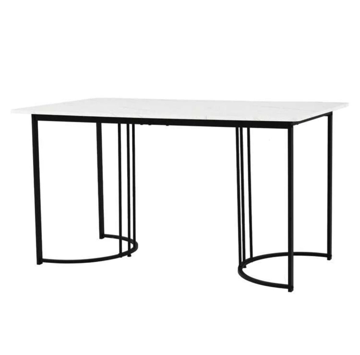 (White And Black )140 X 80cm Dining Table,(1-Pcs), Modern Kitchen Table, Metal Frame Rectangular Dining Table In Modern Marble Pattern Kitchen Table With Adjustable Feet For Dining Room Living Room( Excluding Chairs)