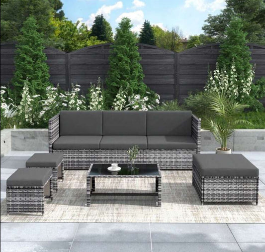 Lounge Set, Garden Furniture Set, Ratten Sofa, Seating Group, Patio Furniture, Grey