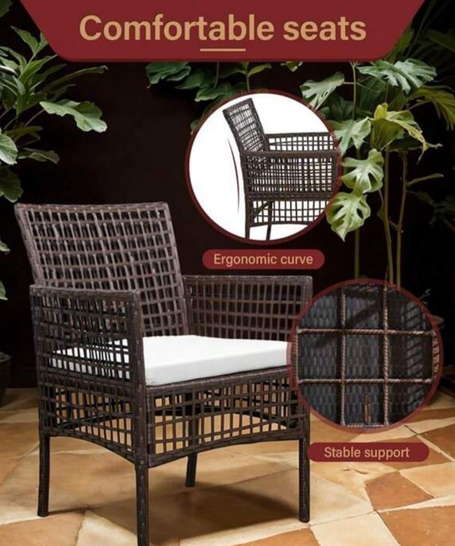 4 Piece Rattan Furniture Set Outdoor Patio Wicker Sofa Garden Conversation Sets For Yard,Pool Or Backyard,Brown Plaid-1