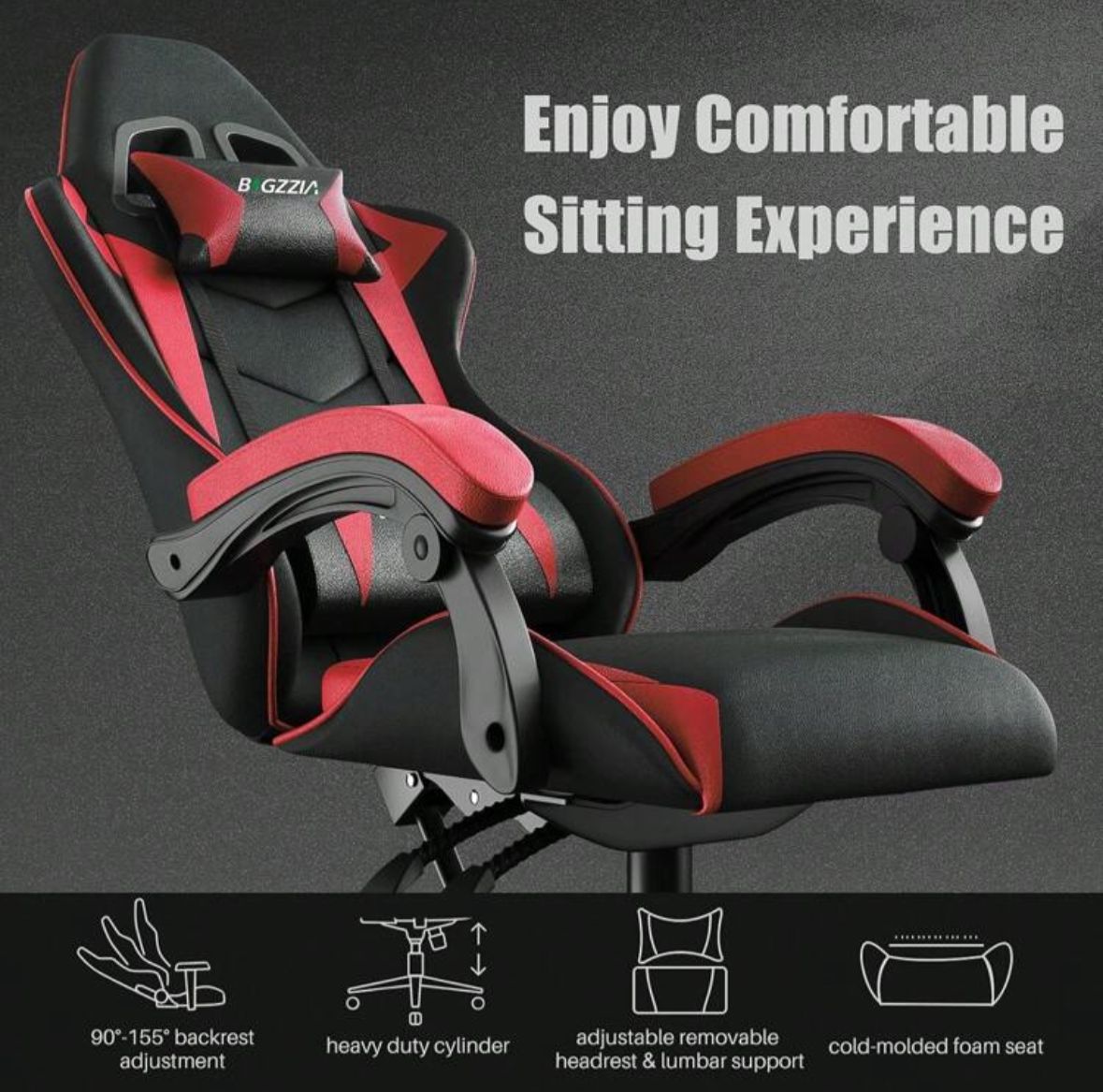 Ergonomic Gaming Chair, With Cushion And Adjustable Backrest For Adults, Rotatable And Stable